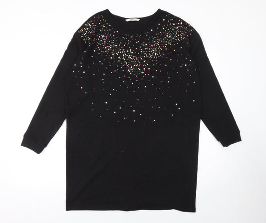 Tu Women Black Sequin Long Sleeve Shift Dress Size 16 Party Knit