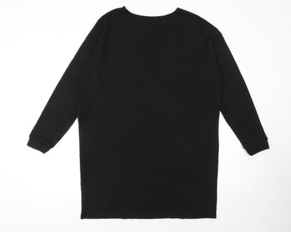 Tu Women Black Sequin Long Sleeve Shift Dress Size 16 Party Knit