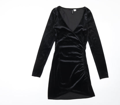 DIVIDED Women’s Black Velvet Long Sleeve Wrap Mini Dress Size 6