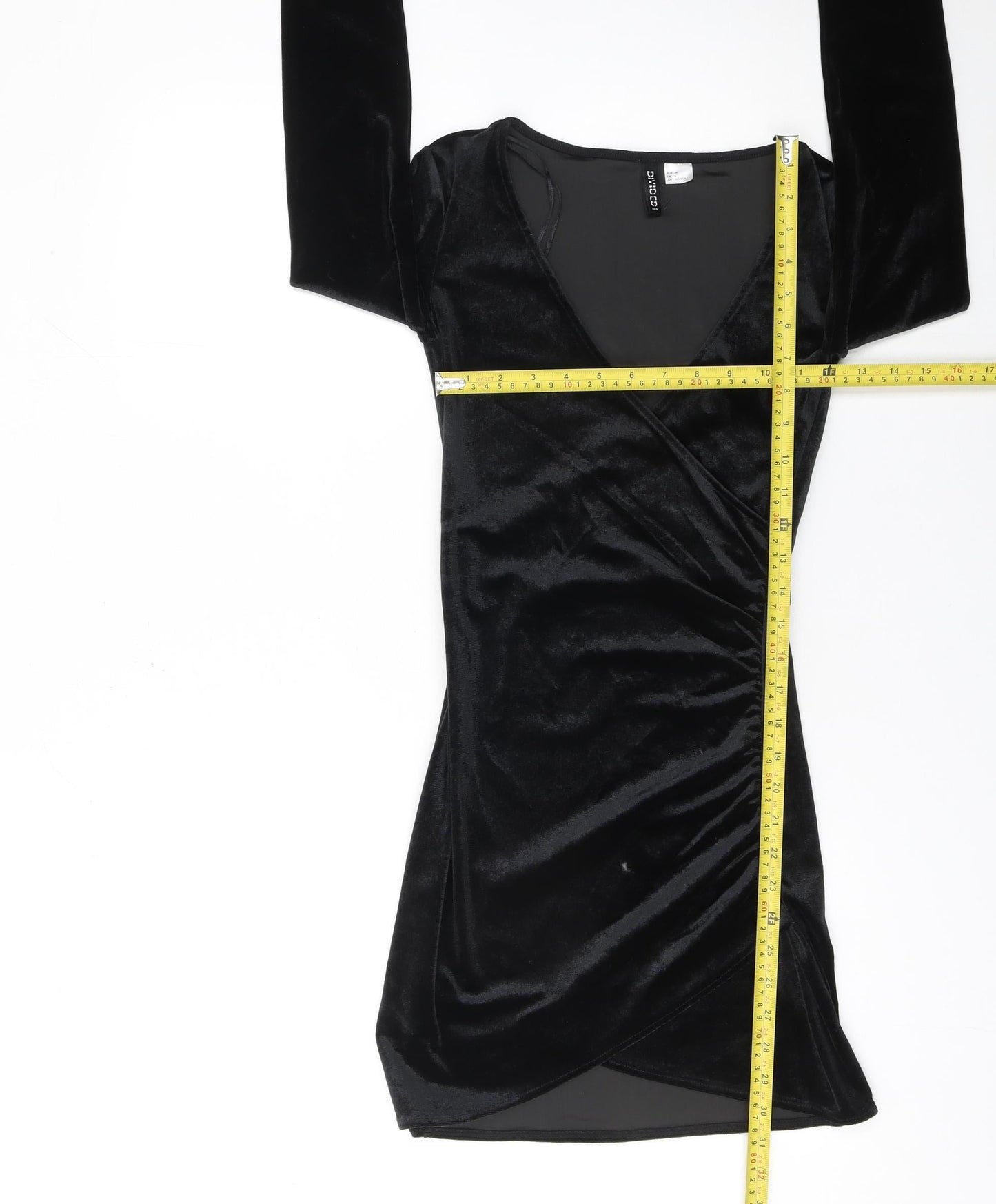 DIVIDED Women’s Black Velvet Long Sleeve Wrap Mini Dress Size 6