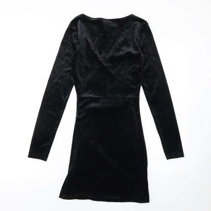 DIVIDED Women’s Black Velvet Long Sleeve Wrap Mini Dress Size 6