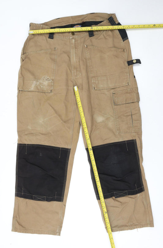Dickies Men's Beige Cargo Workwear Trousers Size 36S Cotton Durable