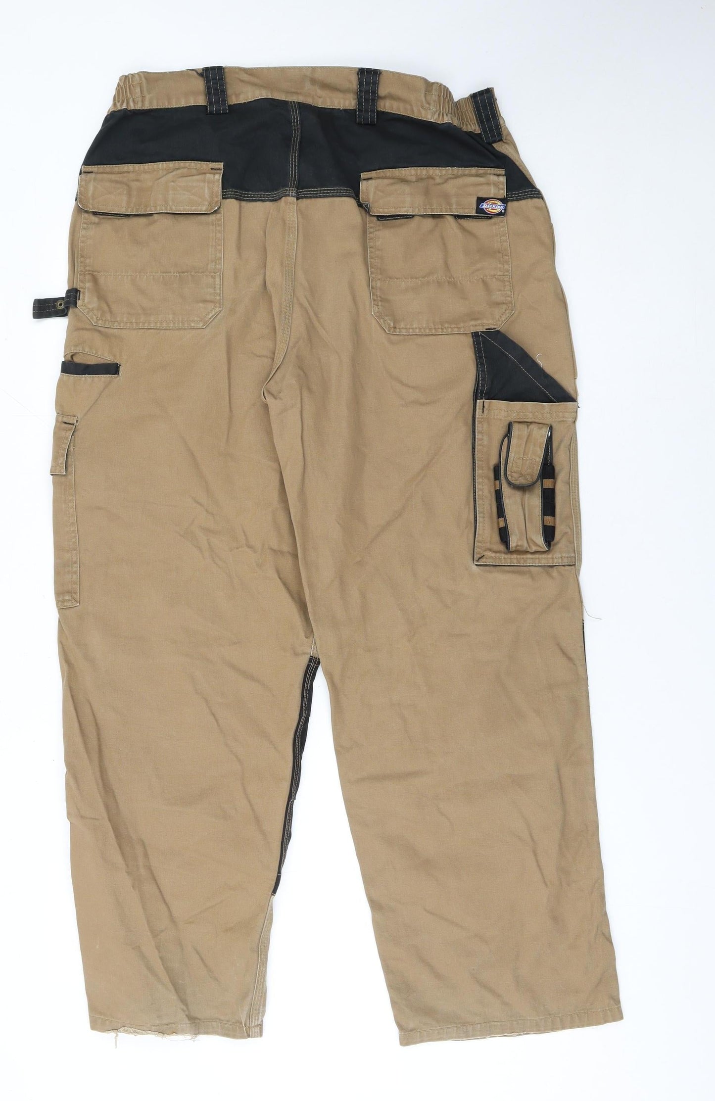 Dickies Men's Beige Cargo Workwear Trousers Size 36S Cotton Durable
