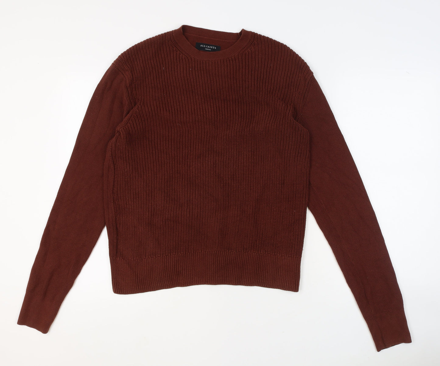 AllSaints Men’s Brown Cotton Crew Neck Chunky Knit Jumper Medium