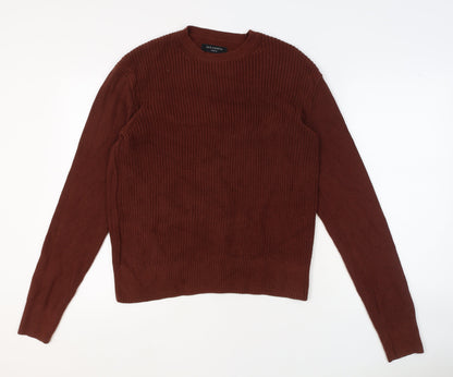 AllSaints Men’s Brown Cotton Crew Neck Chunky Knit Jumper Medium
