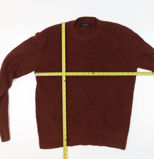 AllSaints Men’s Brown Cotton Crew Neck Chunky Knit Jumper Medium