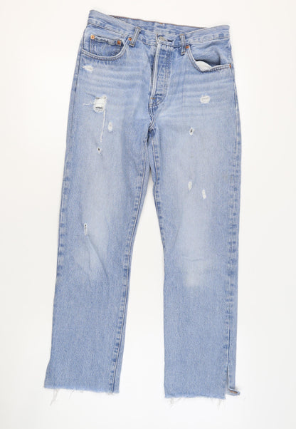 Levi's Premium Men's Blue Light Wash Distressed Straight Jeans W27 L28