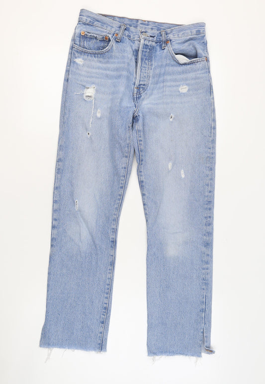 Levi's Premium Men's Blue Light Wash Distressed Straight Jeans W27 L28