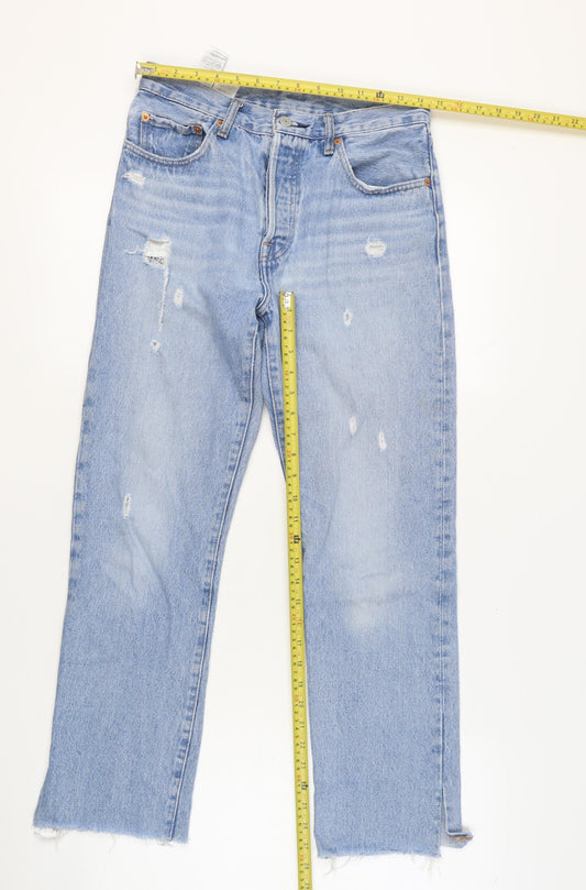 Levi's Premium Men's Blue Light Wash Distressed Straight Jeans W27 L28