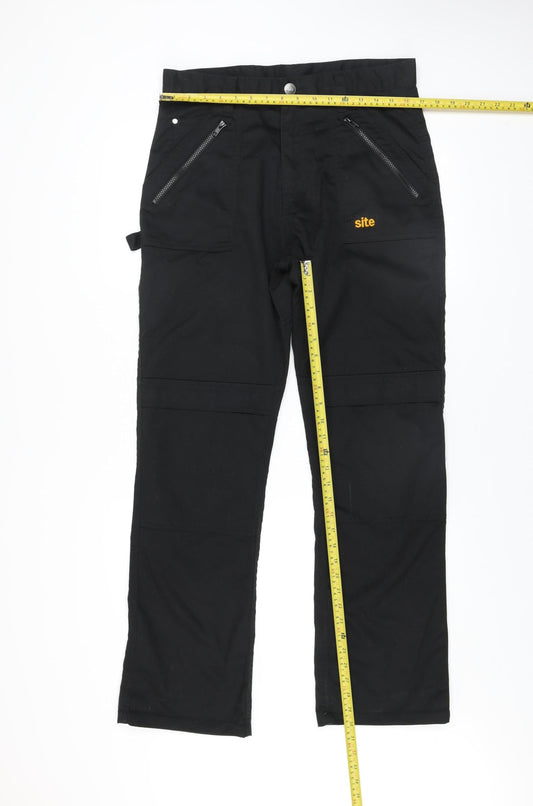 Site Men's Black Cargo Work Trousers W32 L32 Polyester Cotton