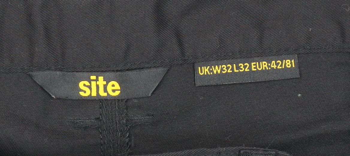 Site Men's Black Cargo Work Trousers W32 L32 Polyester Cotton