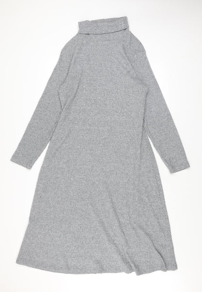 Dunnes Women Grey Roll Neck Long Sleeve Knit Jumper Dress L