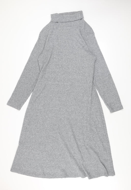 Dunnes Women Grey Roll Neck Long Sleeve Knit Jumper Dress L