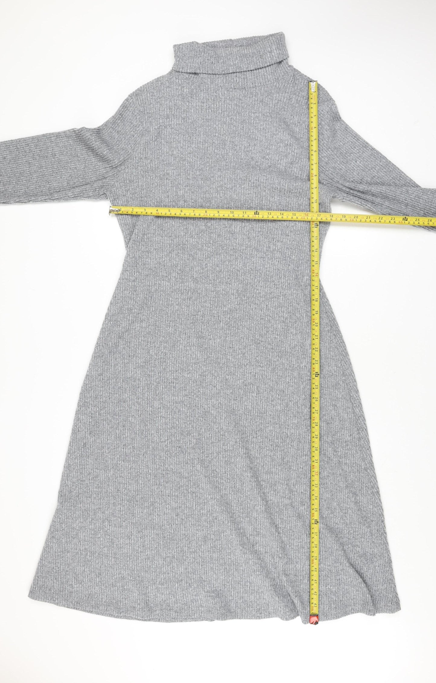 Dunnes Women Grey Roll Neck Long Sleeve Knit Jumper Dress L