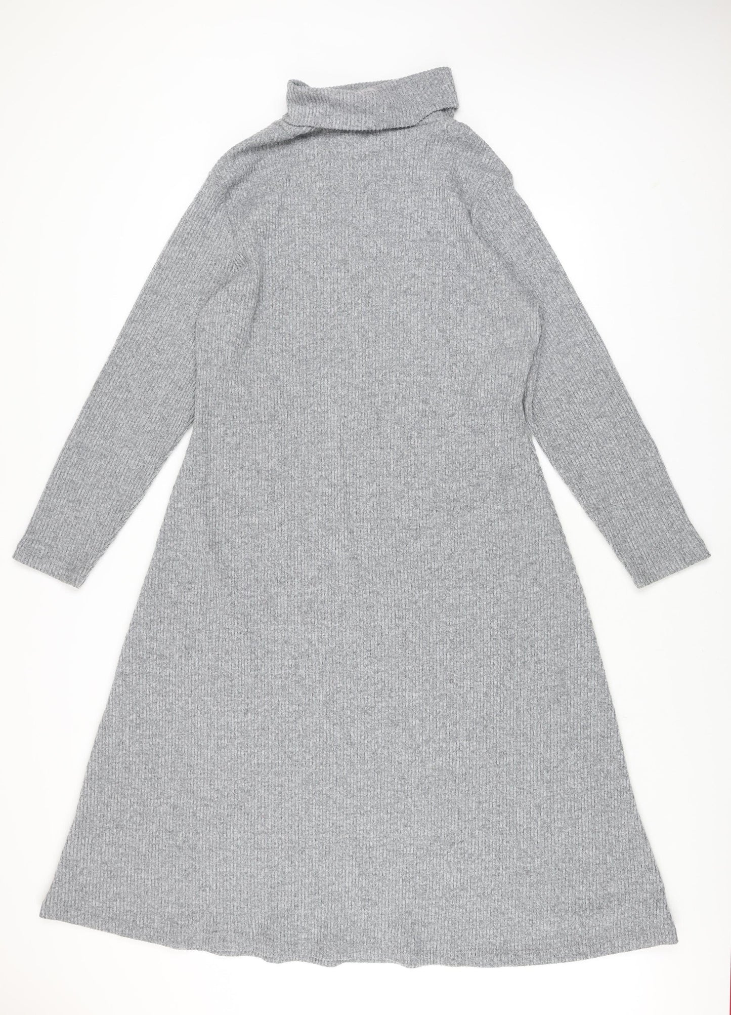 Dunnes Women Grey Roll Neck Long Sleeve Knit Jumper Dress L