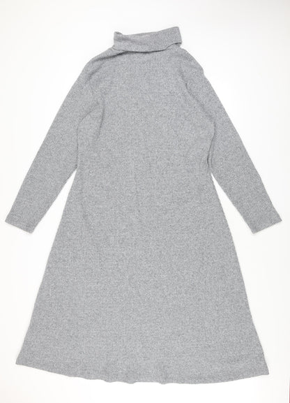 Dunnes Women Grey Roll Neck Long Sleeve Knit Jumper Dress L