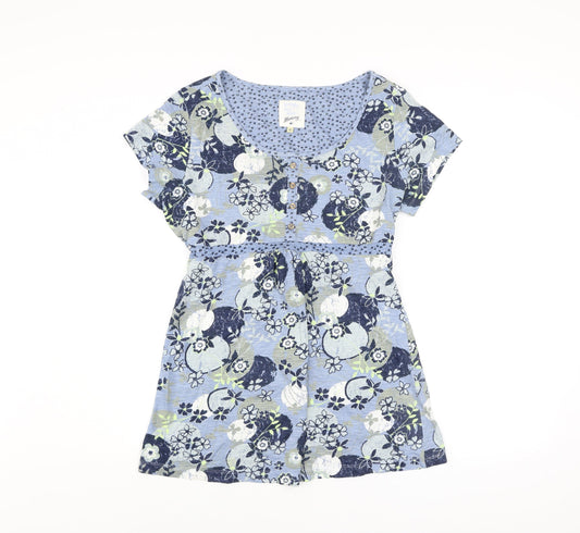 Mantaray Women’s Blue Floral Cotton Tunic Blouse Size 12