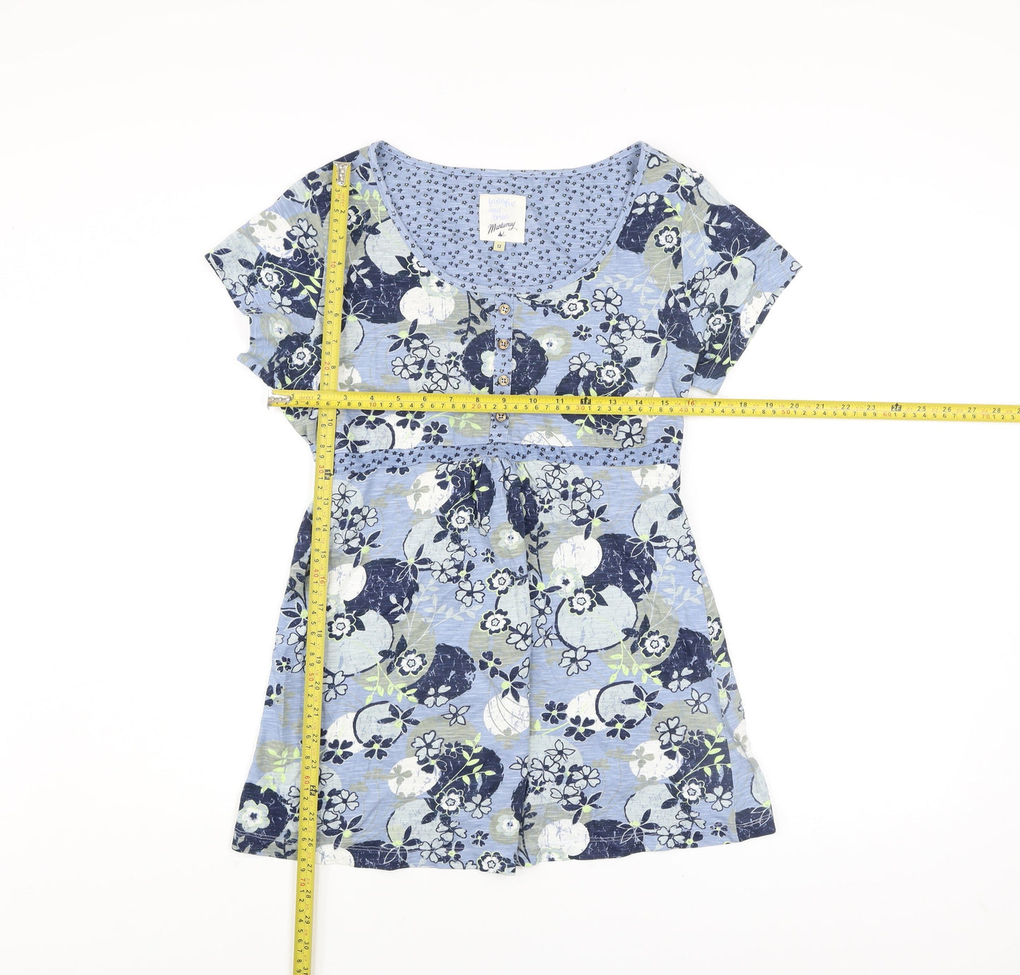 Mantaray Women’s Blue Floral Cotton Tunic Blouse Size 12