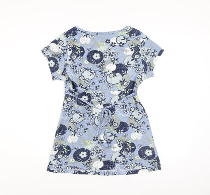 Mantaray Women’s Blue Floral Cotton Tunic Blouse Size 12