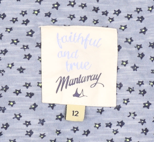 Mantaray Women’s Blue Floral Cotton Tunic Blouse Size 12