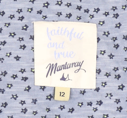 Mantaray Women’s Blue Floral Cotton Tunic Blouse Size 12
