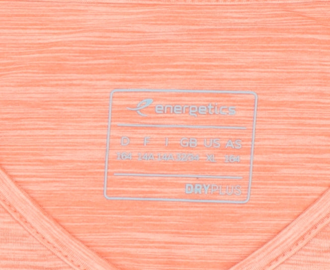 Energetics Womens Orange V-Neck Short Sleeve Active T-Shirt Size 14