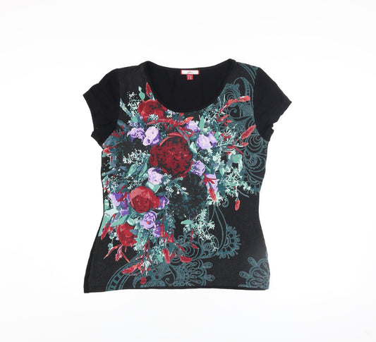 Joe Browns Womens Black Floral Print Short Sleeve Viscose T-Shirt Size 12