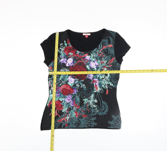 Joe Browns Womens Black Floral Print Short Sleeve Viscose T-Shirt Size 12