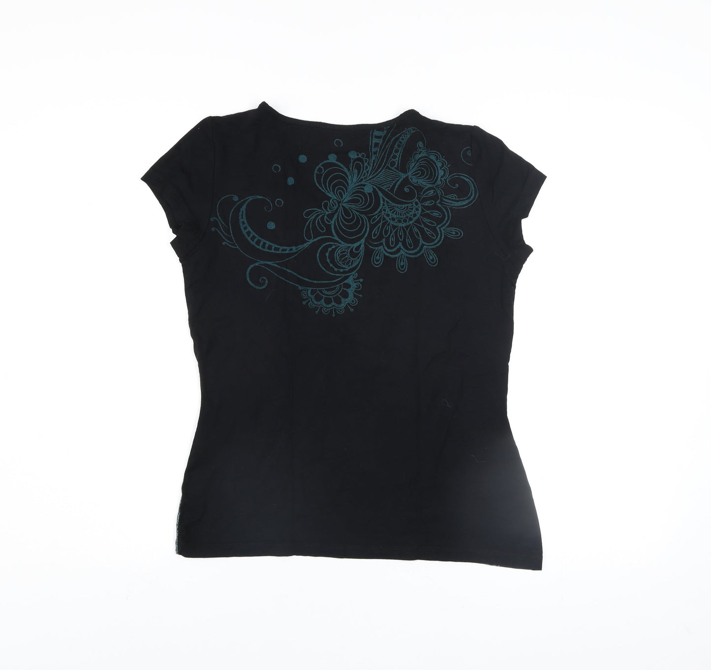 Joe Browns Womens Black Floral Print Short Sleeve Viscose T-Shirt Size 12