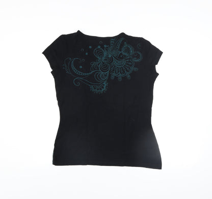 Joe Browns Womens Black Floral Print Short Sleeve Viscose T-Shirt Size 12