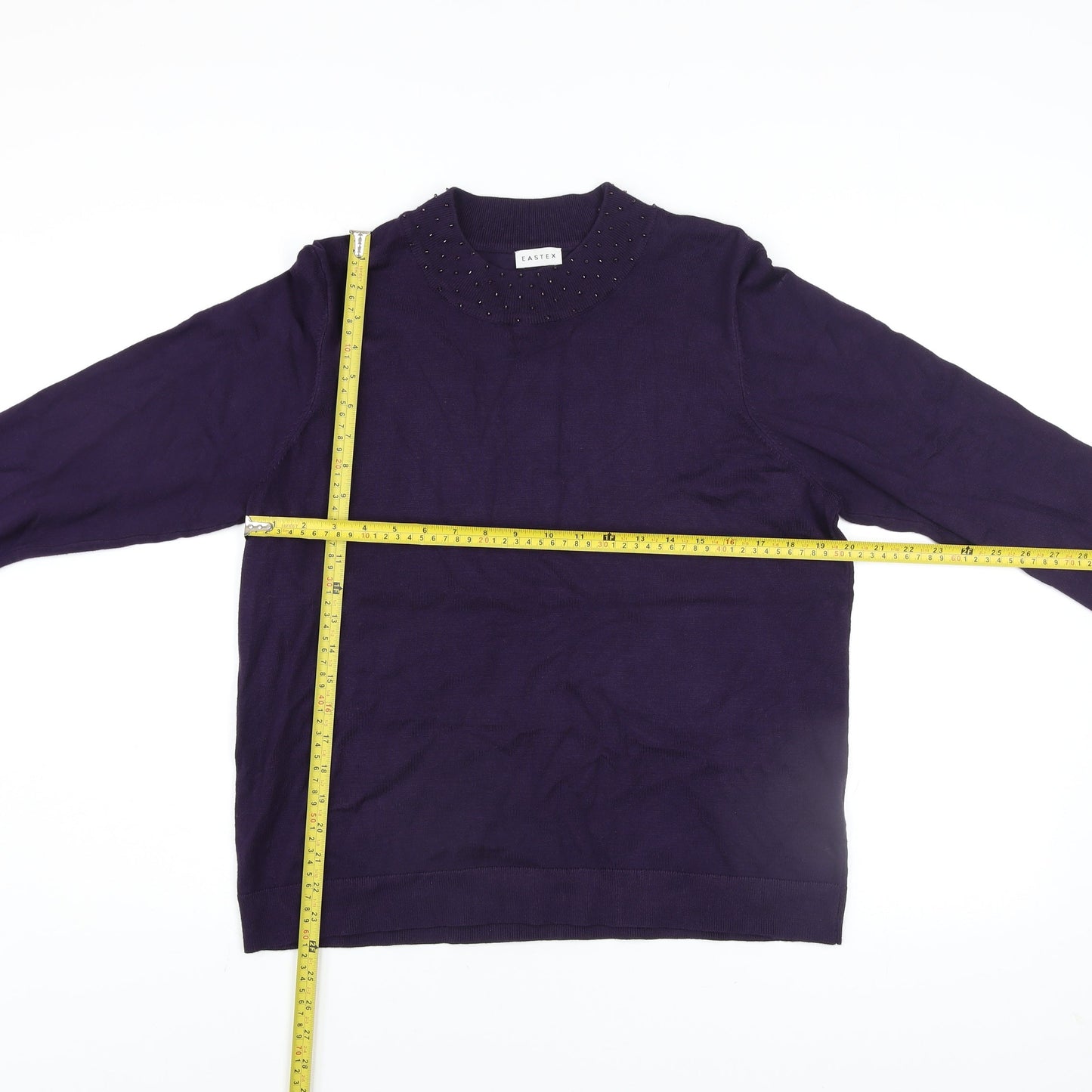 Eastex Women's Purple Beaded Crew Neck Long Sleeve Jumper Size 18