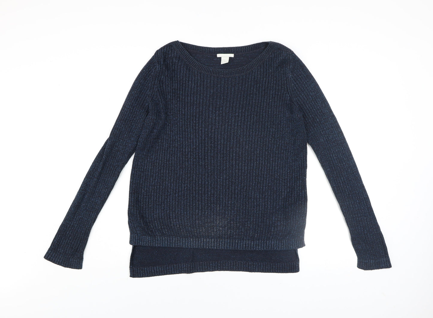 H&M Women’s Blue Ribbed Knit Crew Neck Jumper Size 12