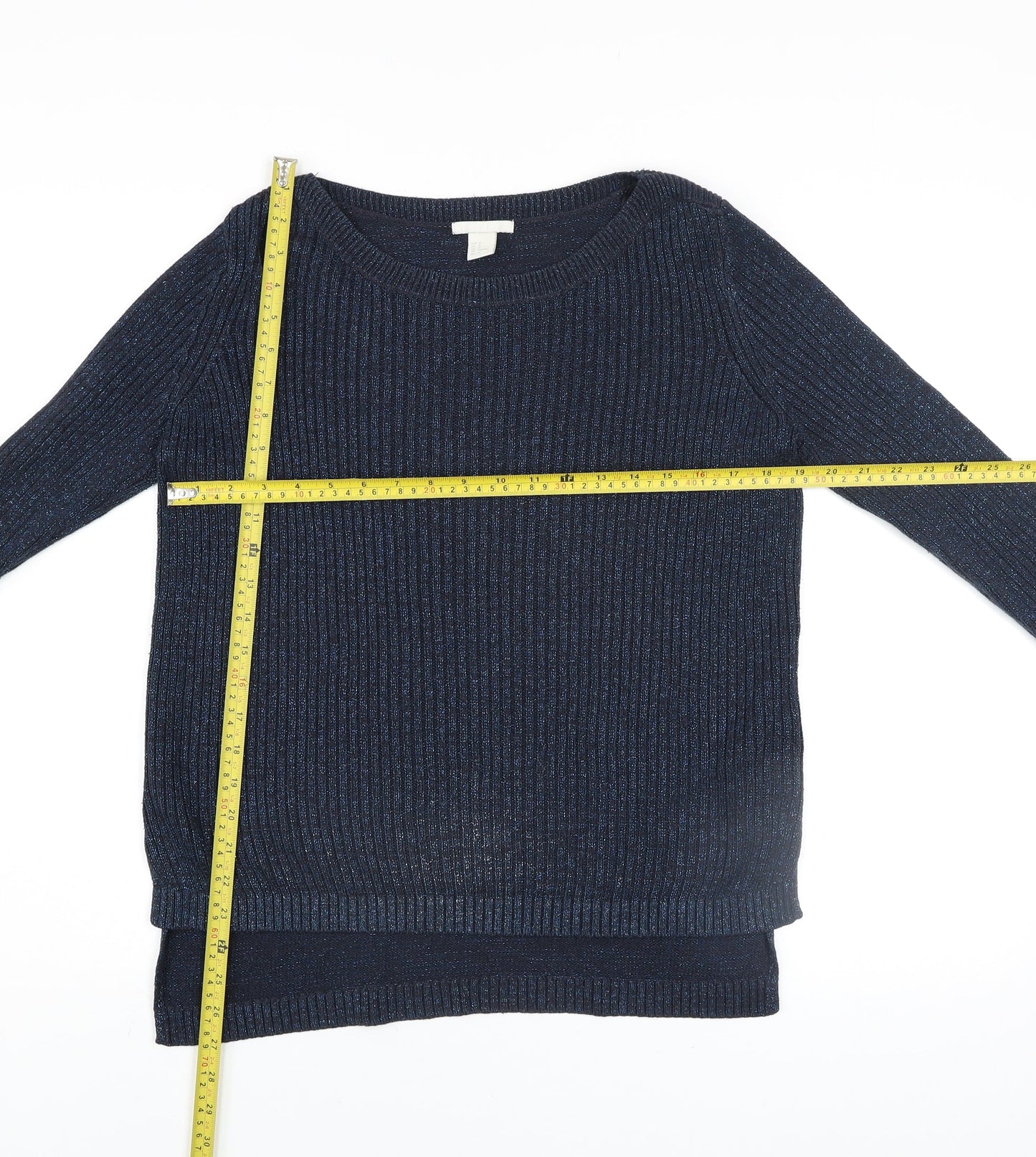 H&M Women’s Blue Ribbed Knit Crew Neck Jumper Size 12