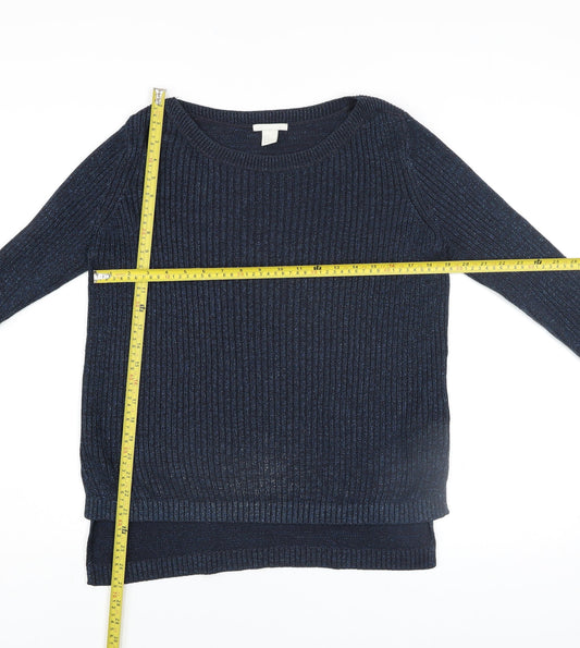 H&M Women’s Blue Ribbed Knit Crew Neck Jumper Size 12
