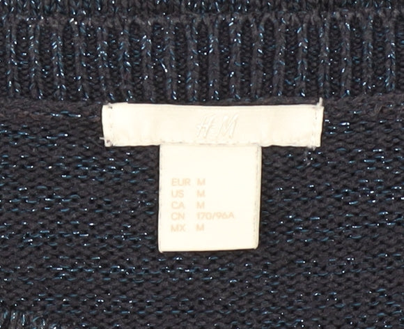 H&M Women’s Blue Ribbed Knit Crew Neck Jumper Size 12