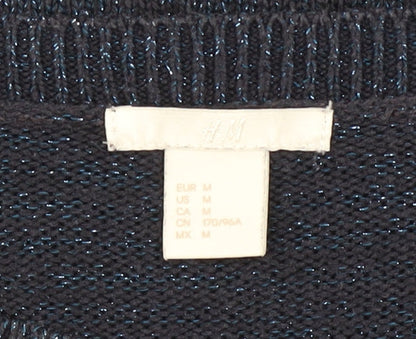 H&M Women’s Blue Ribbed Knit Crew Neck Jumper Size 12
