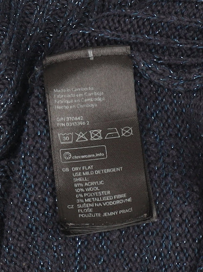 H&M Women’s Blue Ribbed Knit Crew Neck Jumper Size 12