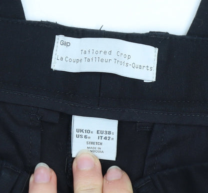 Gap Women Black Tailored Crop Trousers Size 10 Cotton Stretch