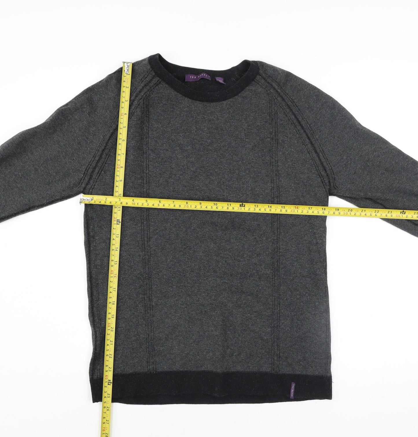 Ted Baker Men Grey Wool Cotton Crew Neck Jumper Size M