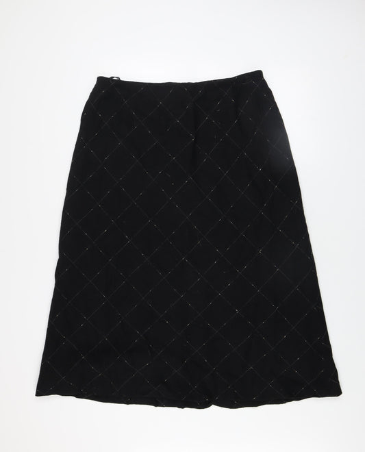Alexon Women's Black Wool A-Line Quilted Midi Skirt Size 20