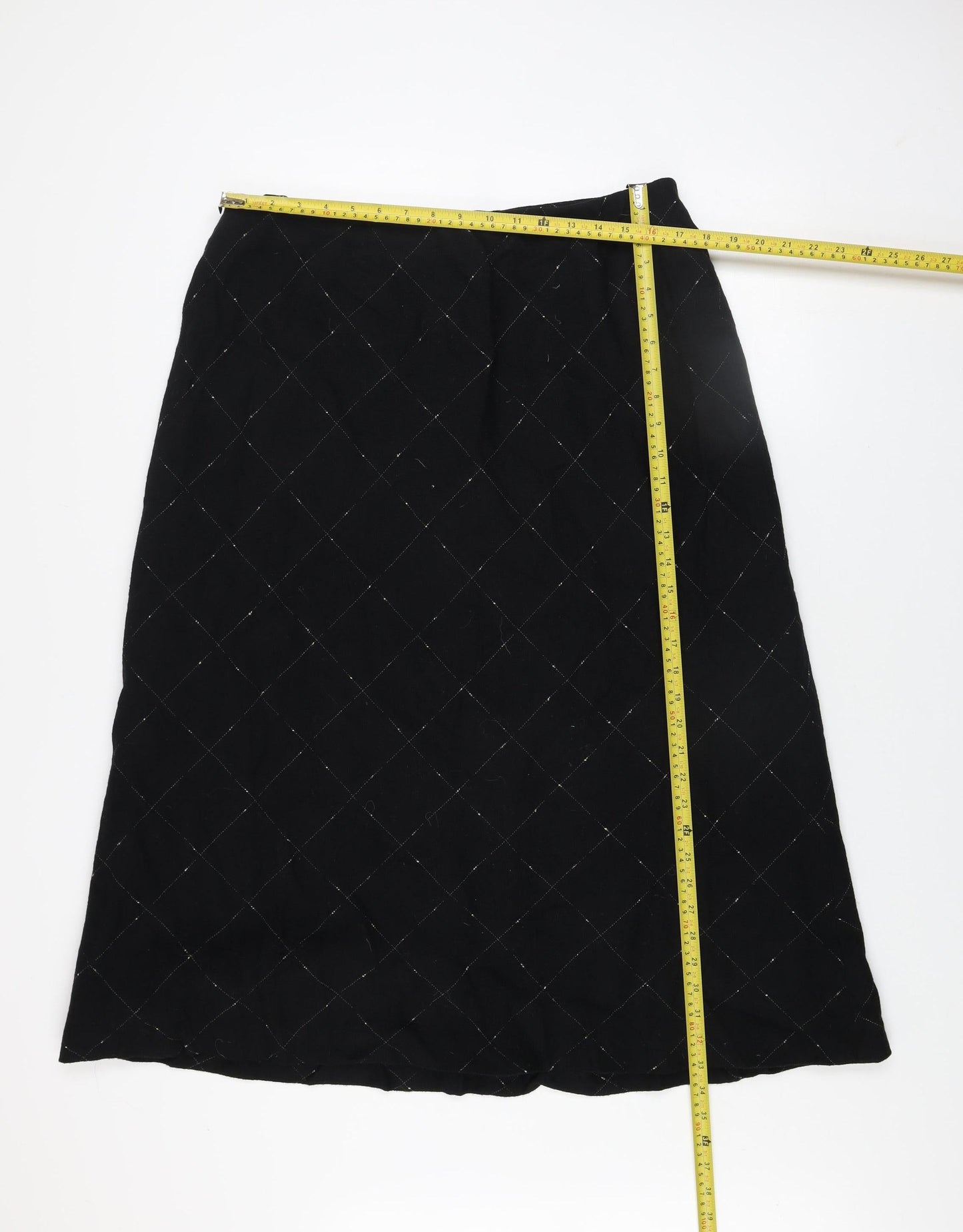 Alexon Women's Black Wool A-Line Quilted Midi Skirt Size 20