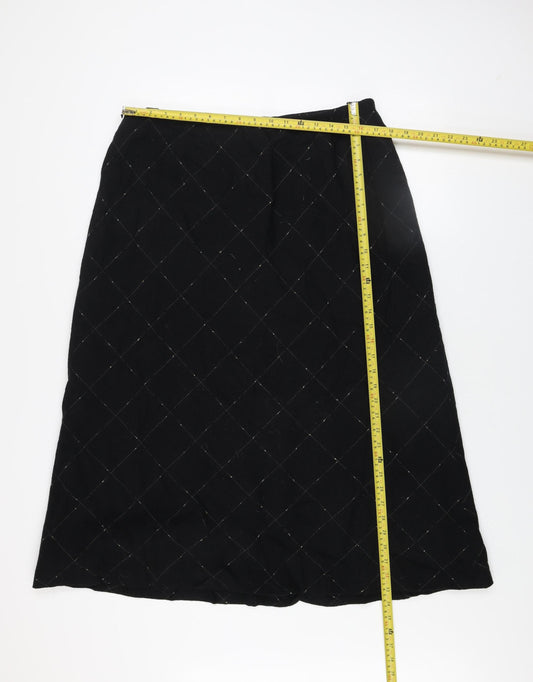 Alexon Women's Black Wool A-Line Quilted Midi Skirt Size 20