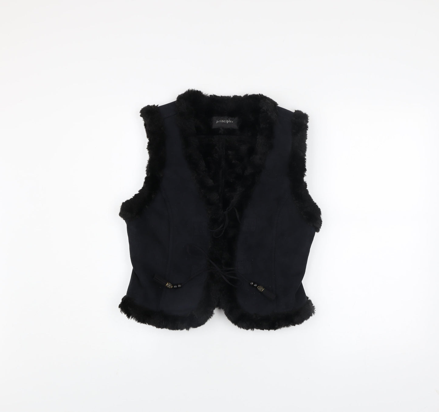 Principles Women's Black Faux Fur Trim Waistcoat Size 10