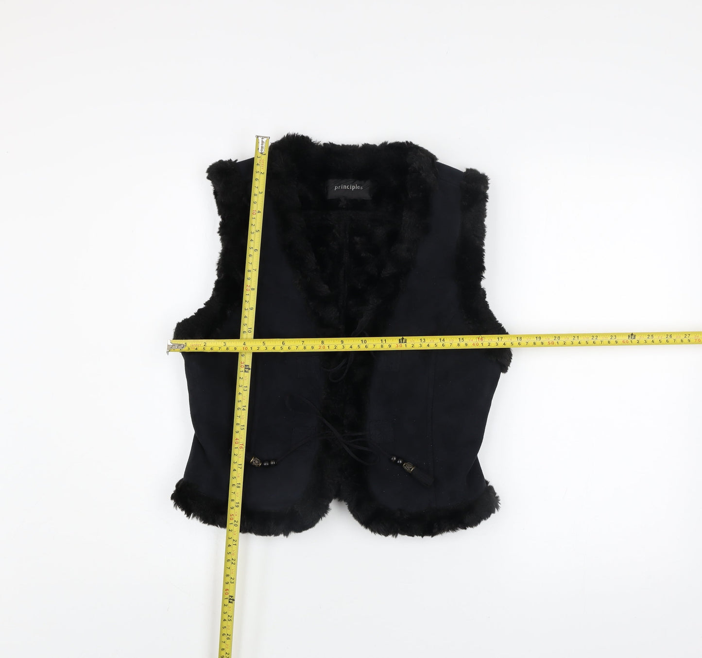 Principles Women's Black Faux Fur Trim Waistcoat Size 10