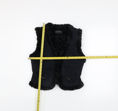 Principles Women's Black Faux Fur Trim Waistcoat Size 10