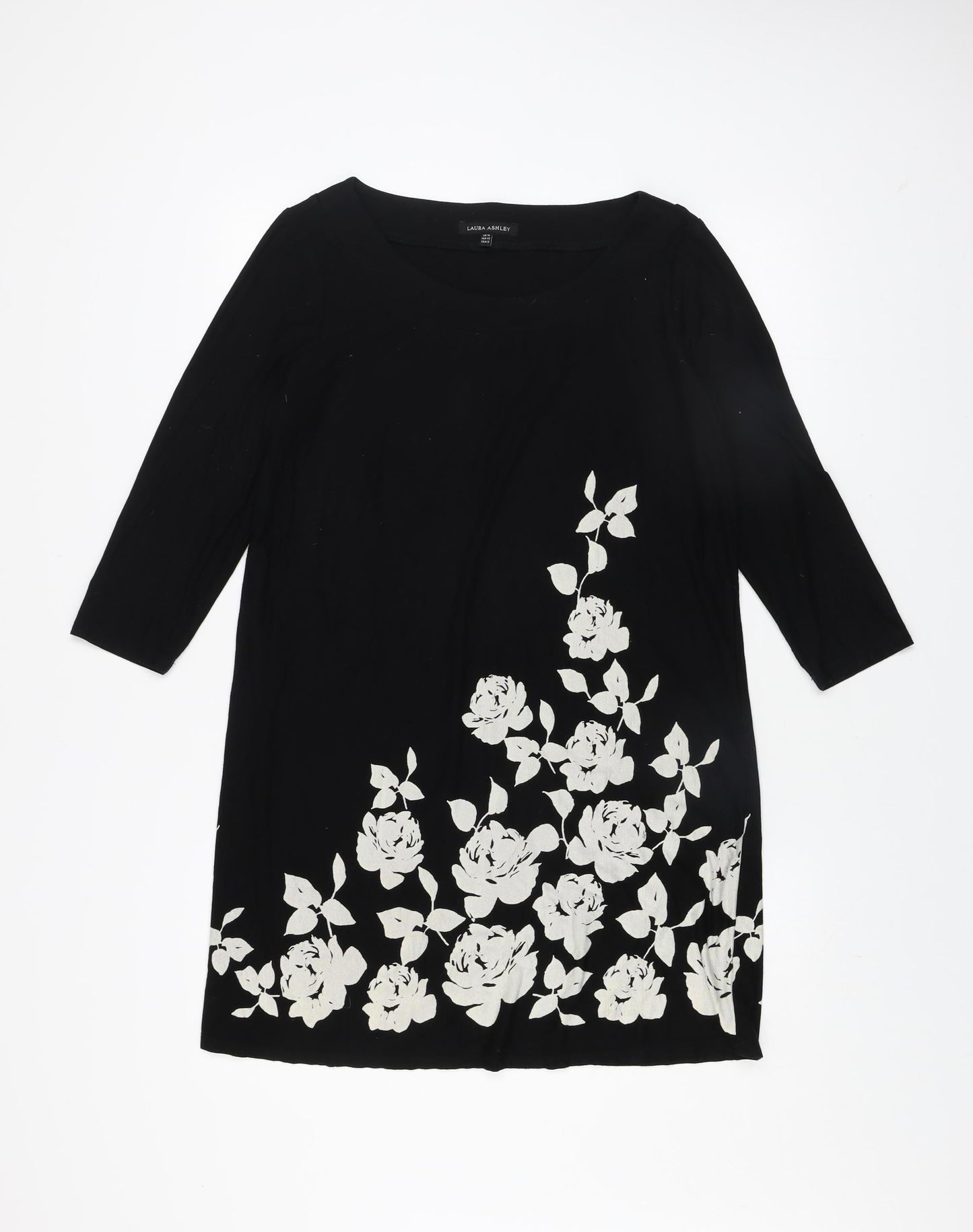 Laura Ashley Womens Black Floral Shift Dress Size 16 3/4 Sleeve