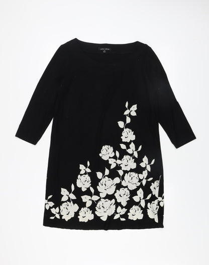 Laura Ashley Womens Black Floral Shift Dress Size 16 3/4 Sleeve