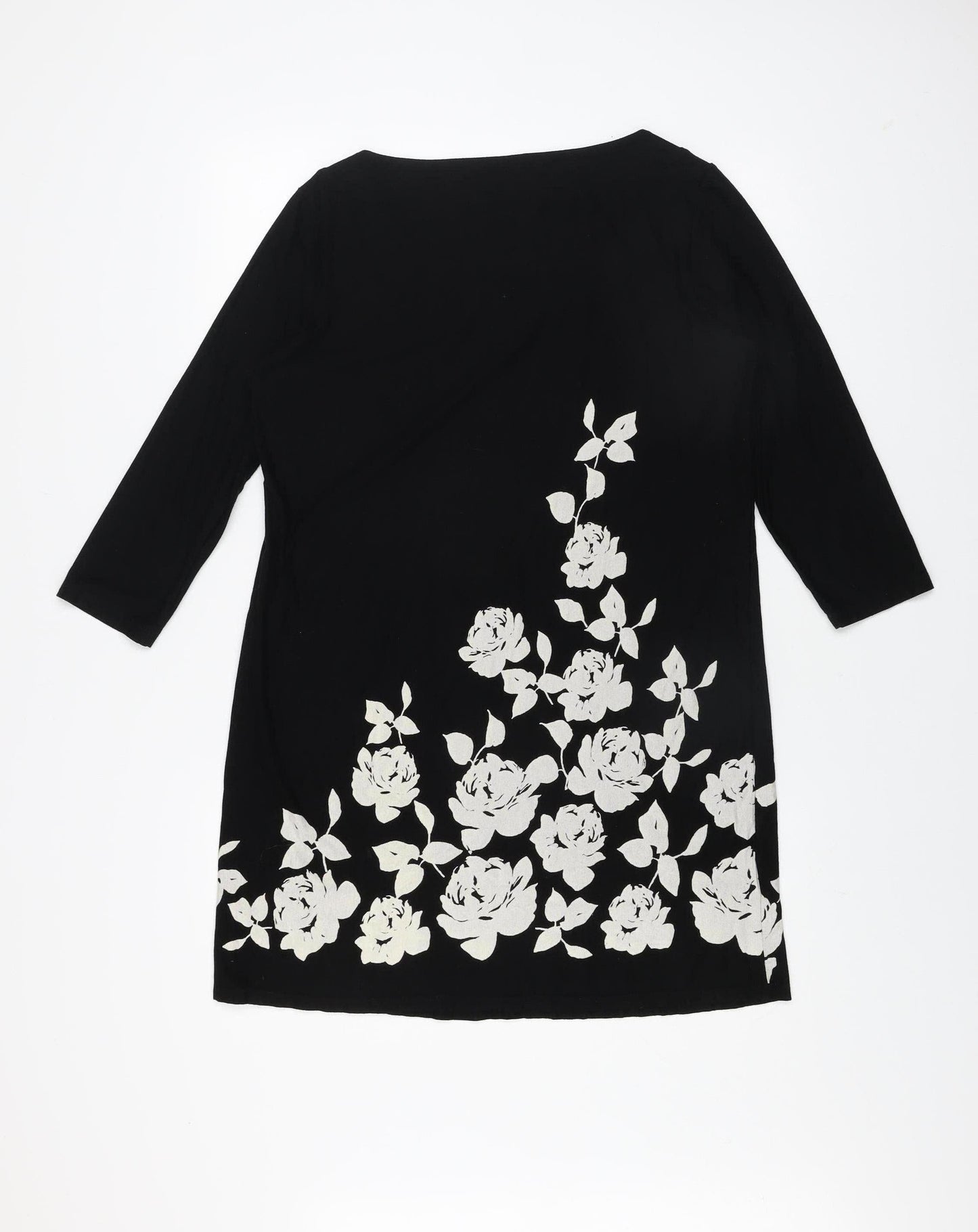 Laura Ashley Womens Black Floral Shift Dress Size 16 3/4 Sleeve