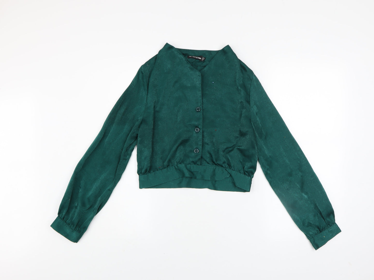 PrettyLittleThing Women's Green Cropped Satin Blouse UK 12