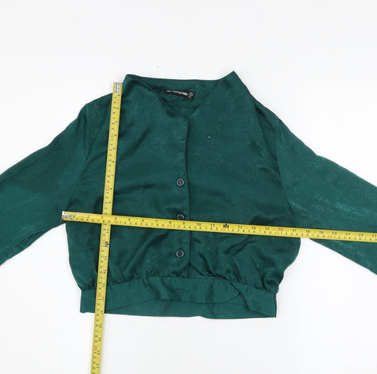 PrettyLittleThing Women's Green Cropped Satin Blouse UK 12